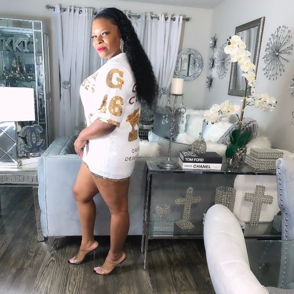 Sale! Sequin shirt dress mini white gold - Picture 4 of 8